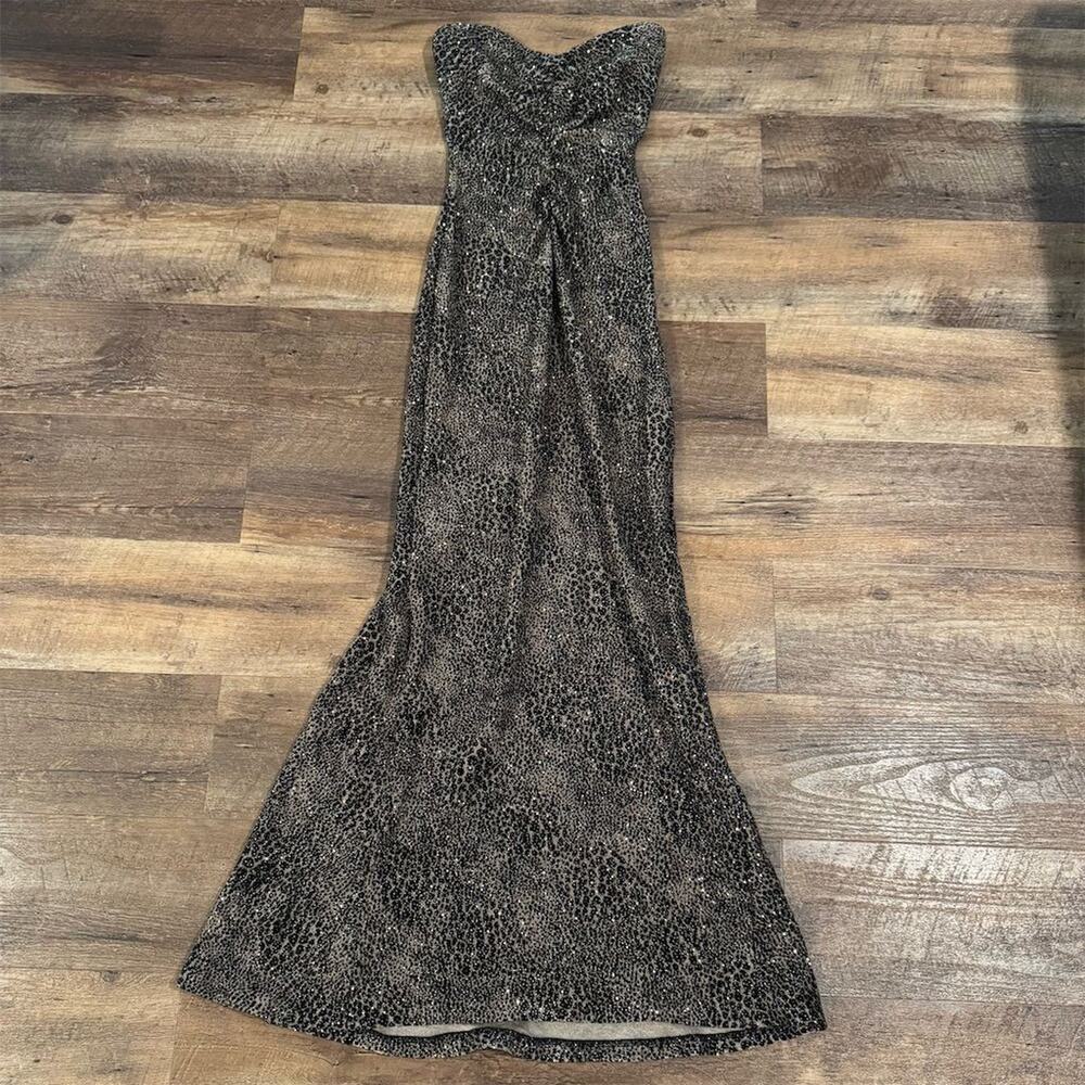 VTG Jessica McClintock Gunne Sax Leopard Strapless Mermaid Dress Prom HoCo FLAW